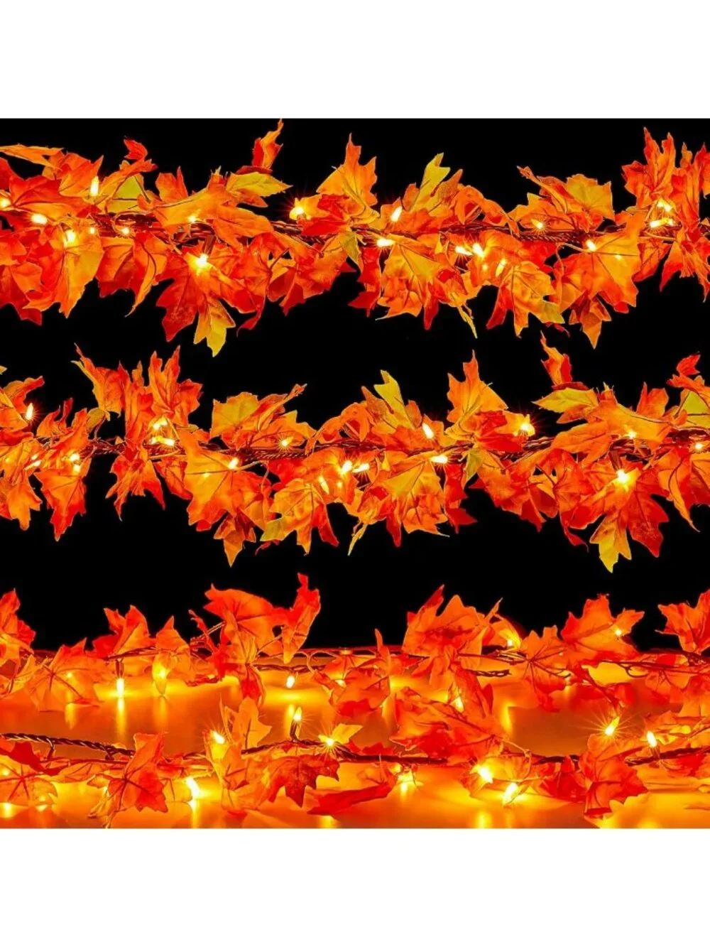 9FT Plug-In Fall Garland with 50 Orange Lights - Halloween & Thanksgiving Decor